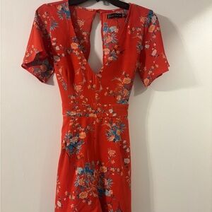 Crystal Doll Vibrant Orange Floral Jumpsuit (romper)